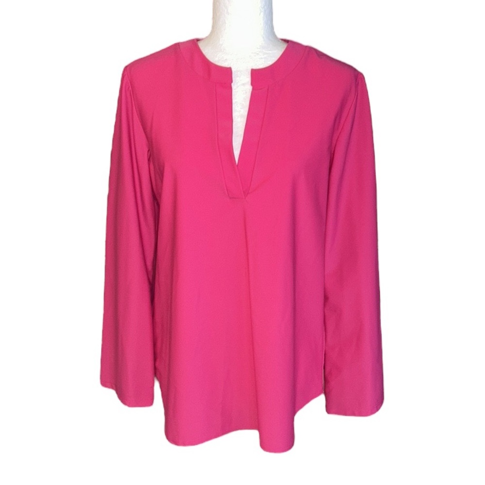 LN Jude Connally Fuchsia Pink Split V-Neck Long Sleeve Tunic Top - M